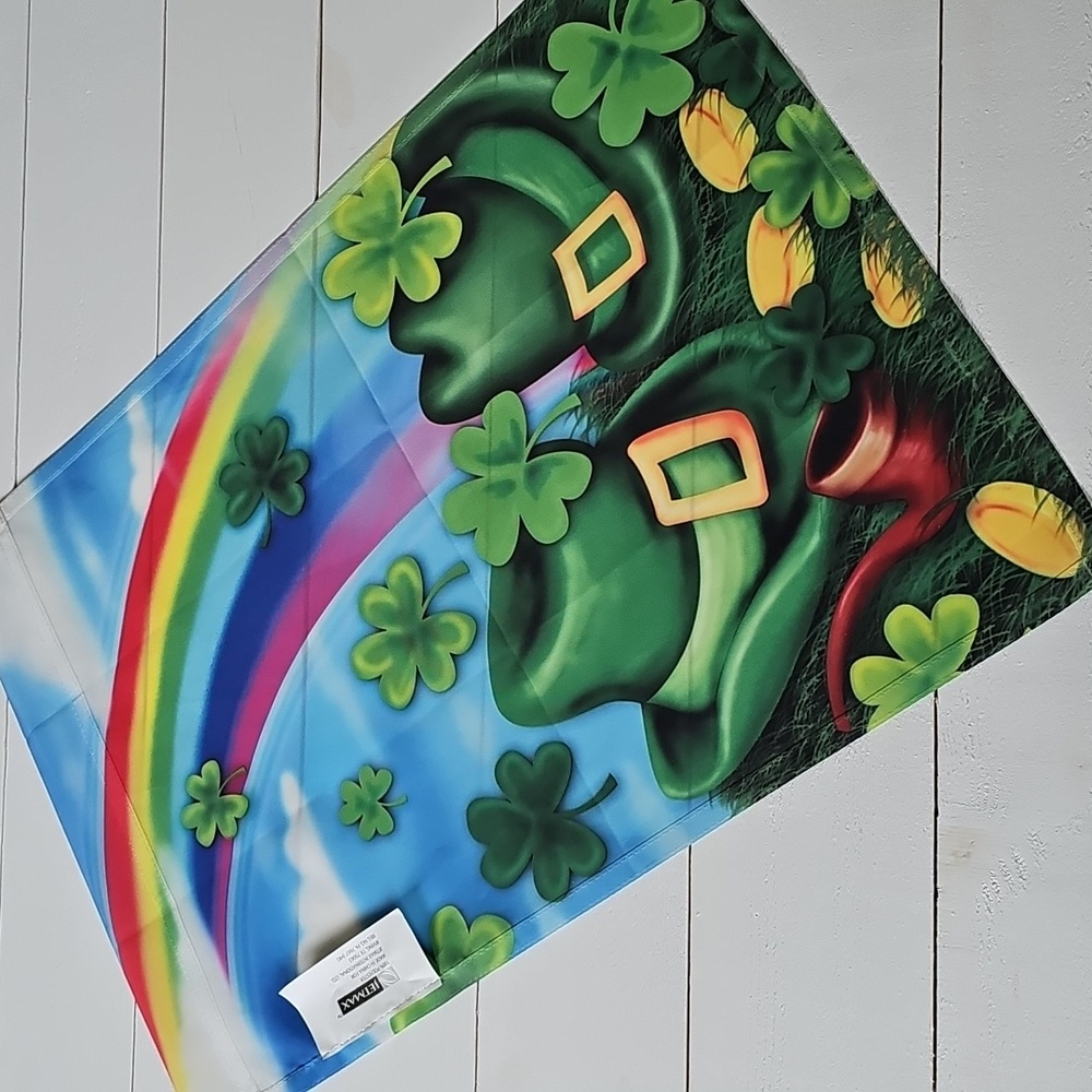 St. Patricks Day Garden Flag with Shamrocks And Rainbow - Picture 4 of 5
